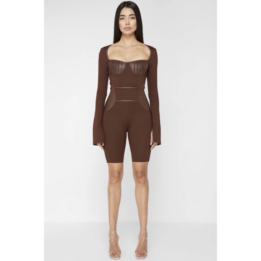 Maniere De Voir Brown Pleated Bandage Playsuit Romper Jumpsuit Size 8 New